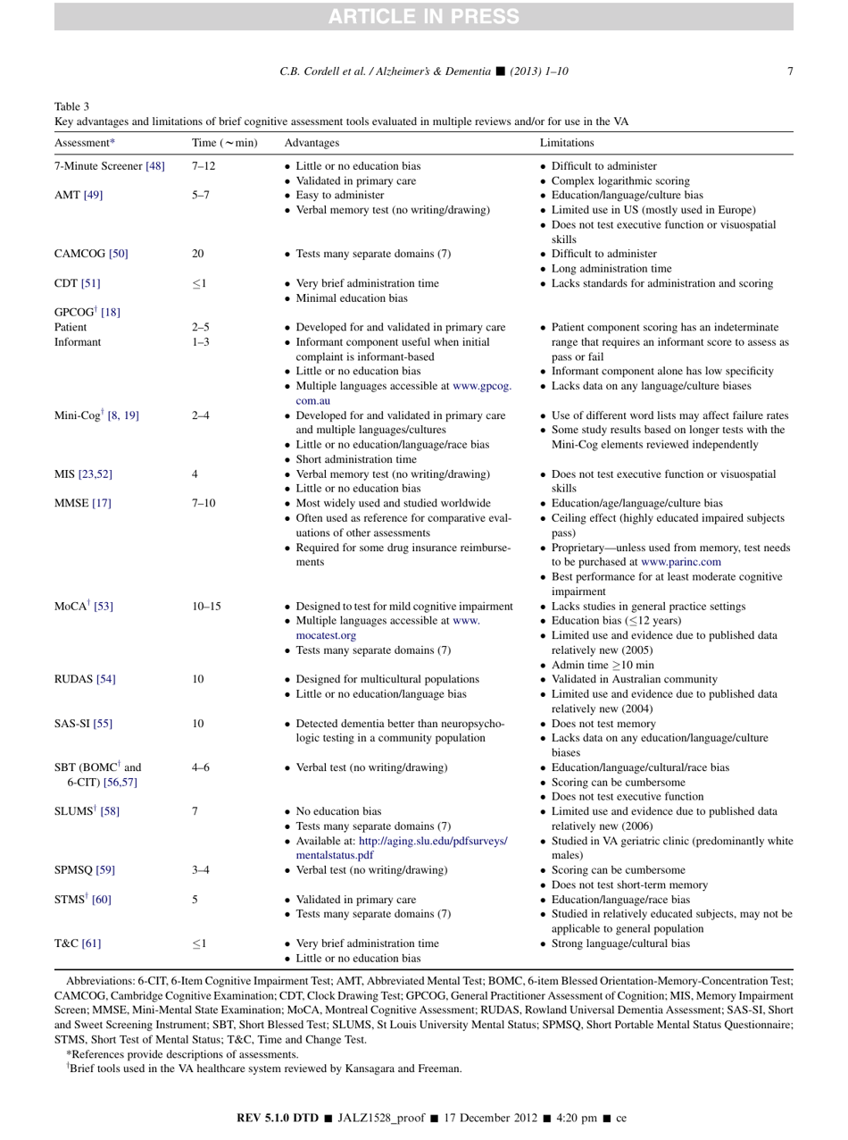 Alzheimers Association Recommendations for Operationalizing the Detection of Cognitive Impairment During the Medicare Annual Wellness Visit in a Primary Care Setting, Page 7