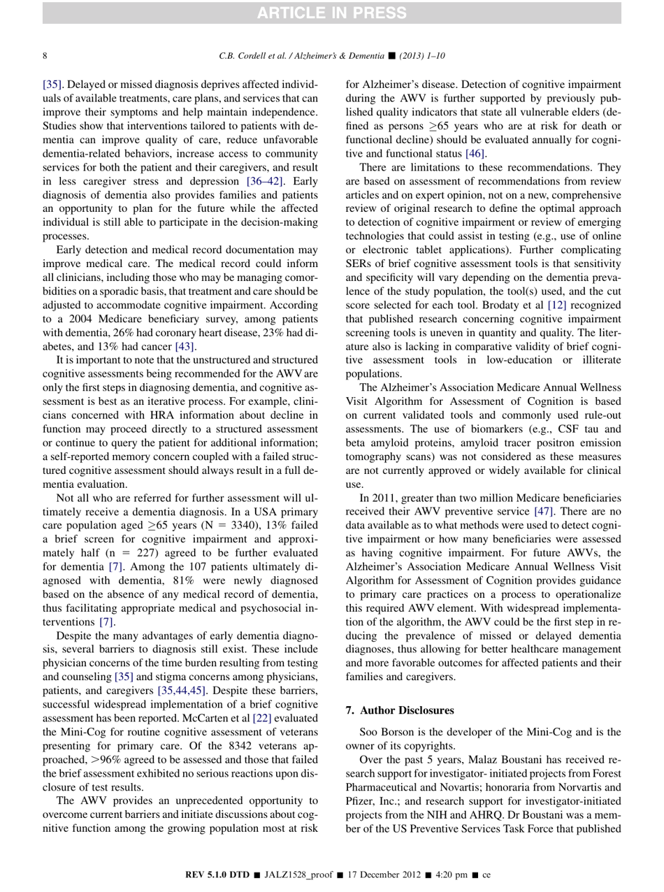 Alzheimers Association Recommendations for Operationalizing the Detection of Cognitive Impairment During the Medicare Annual Wellness Visit in a Primary Care Setting, Page 8