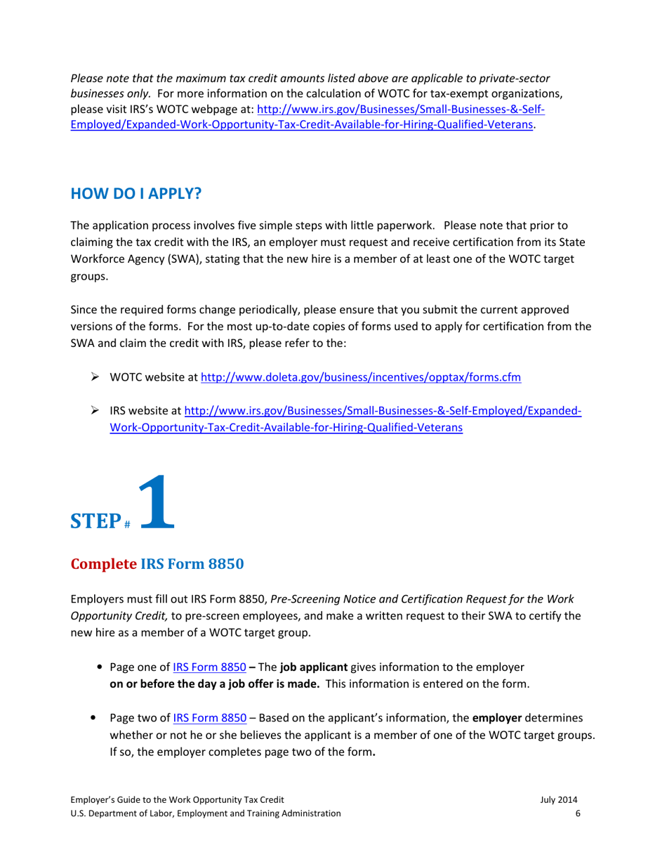 Employers Guide to the Work Opportunity Pportunity Tax Credit, Page 6