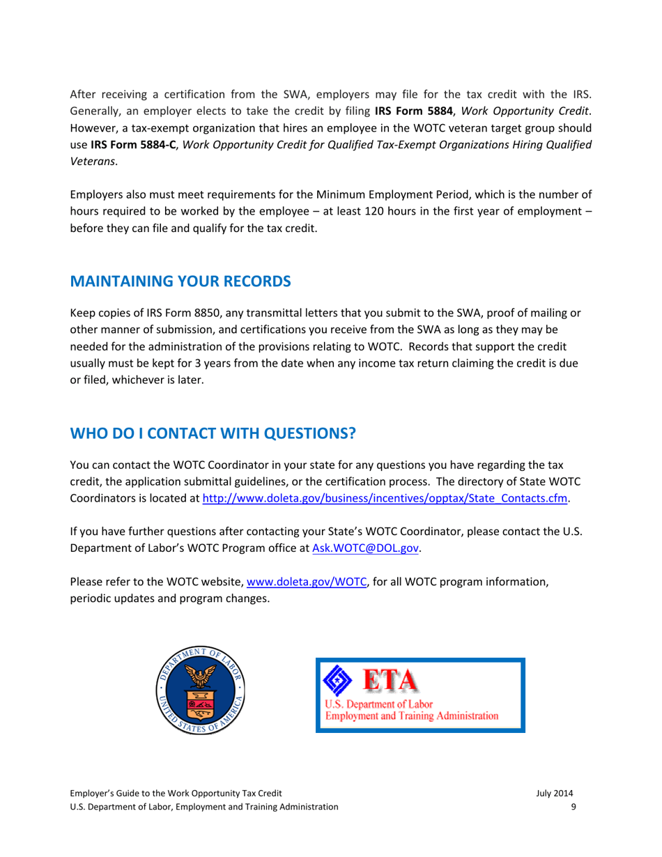 Employers Guide to the Work Opportunity Pportunity Tax Credit, Page 9