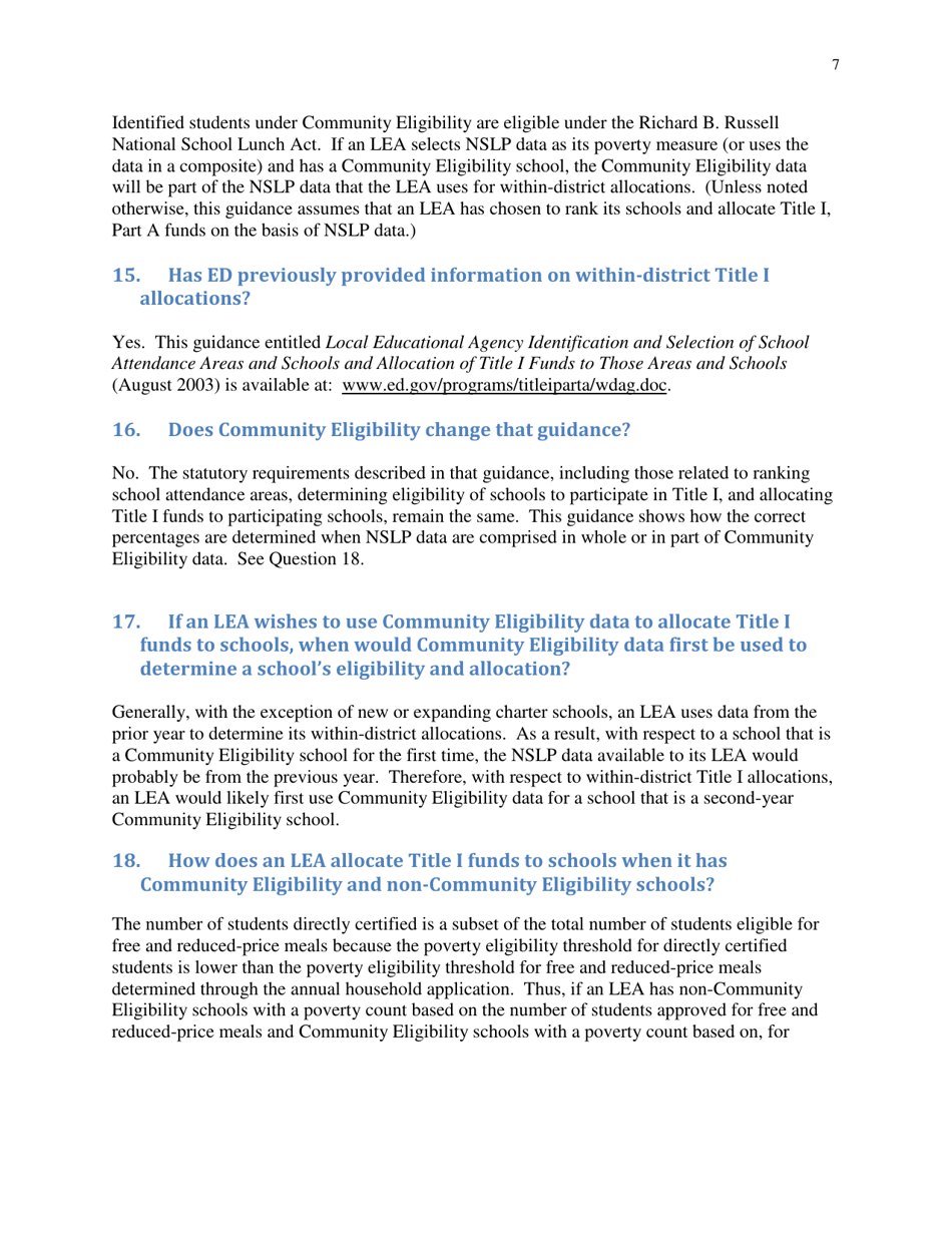 Community Eligibility Provision: Department of Education Title I Guidance, Page 12