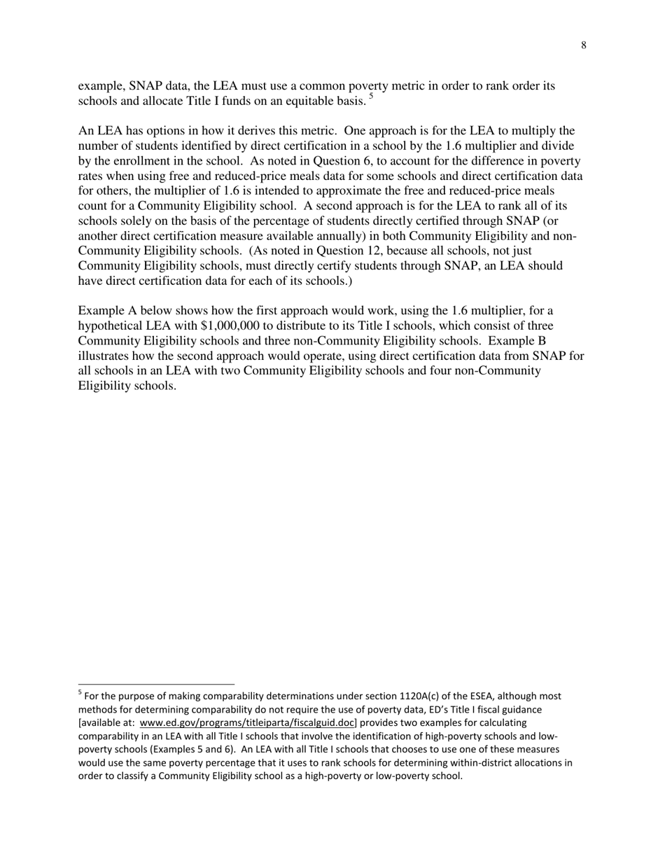 Community Eligibility Provision: Department of Education Title I Guidance, Page 13