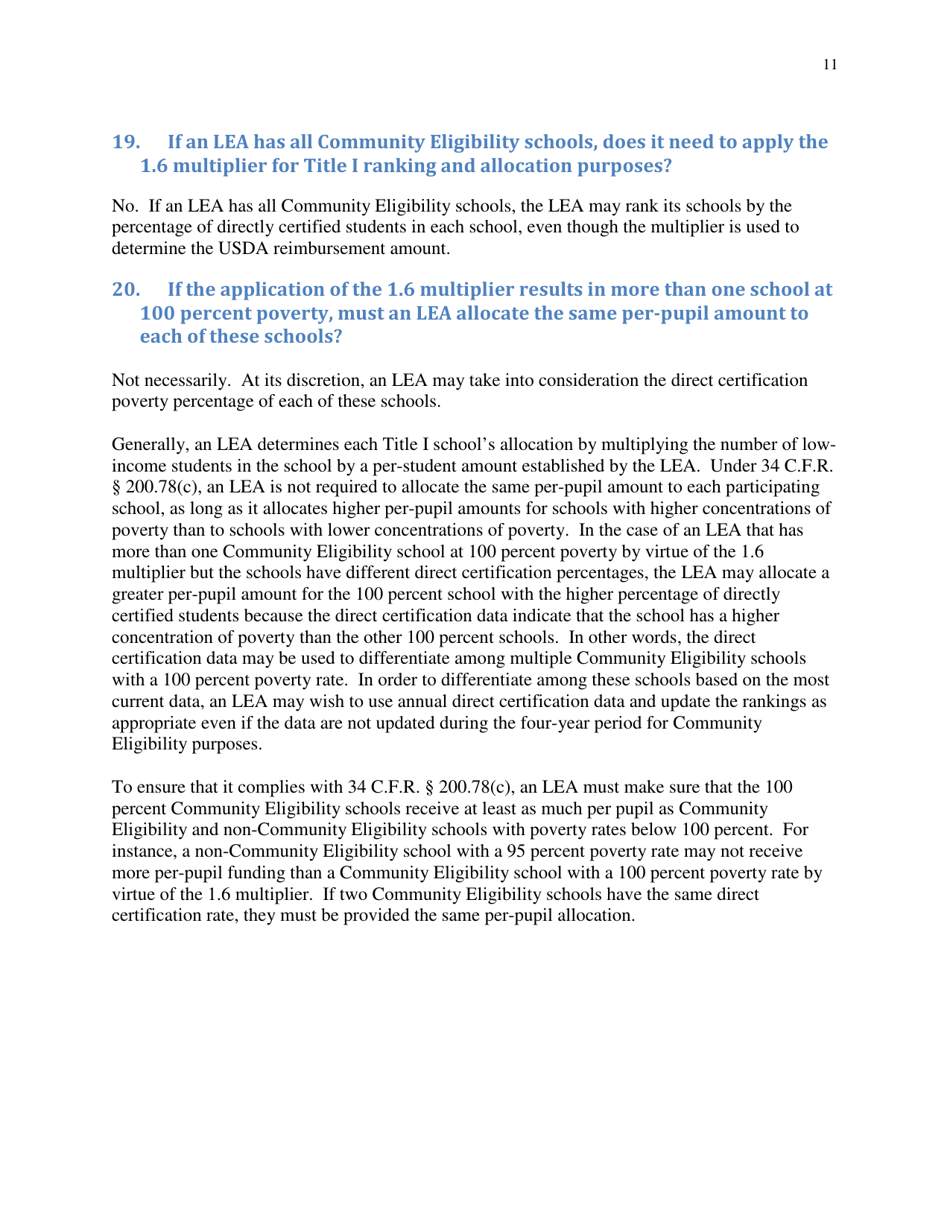 Community Eligibility Provision: Department of Education Title I Guidance, Page 16
