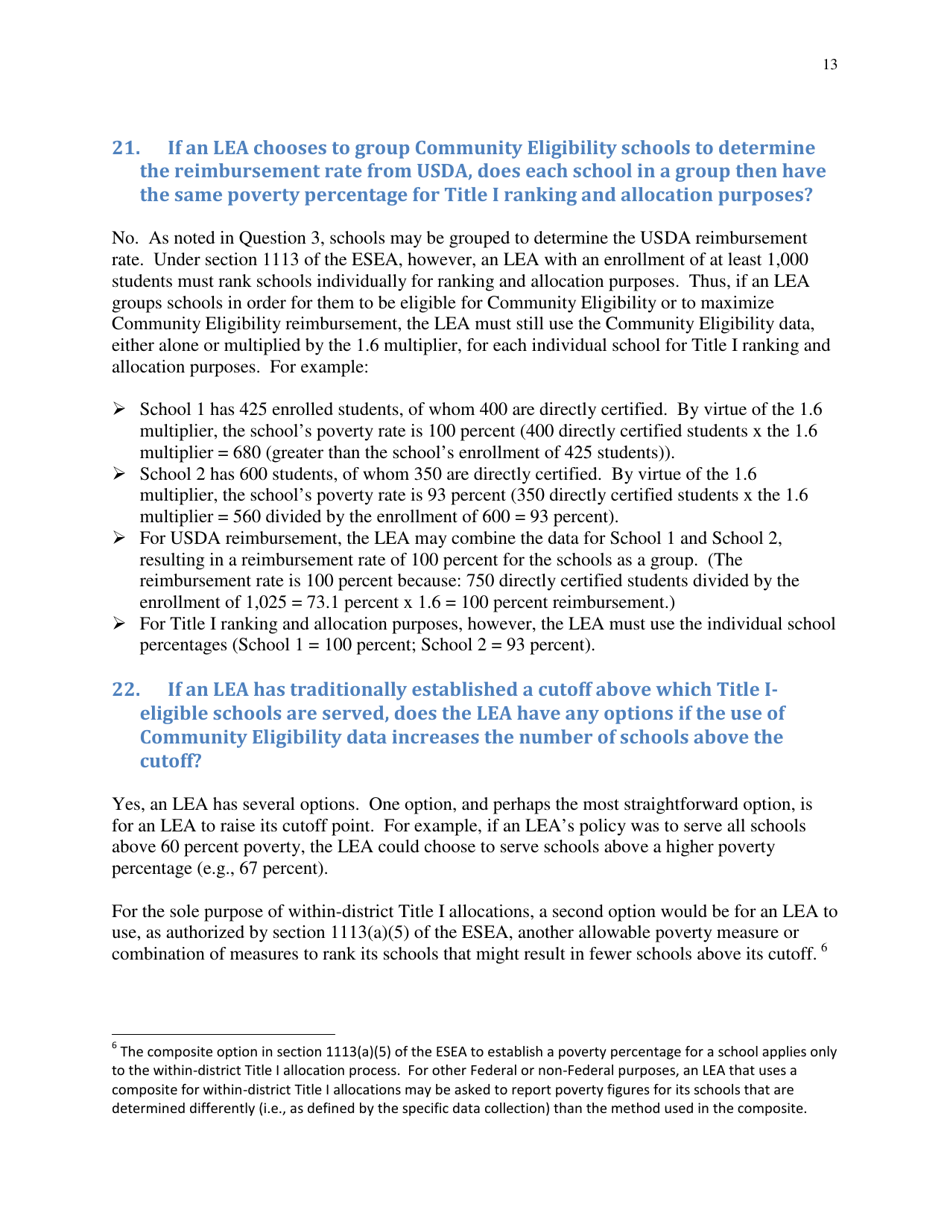 Community Eligibility Provision: Department of Education Title I Guidance, Page 18
