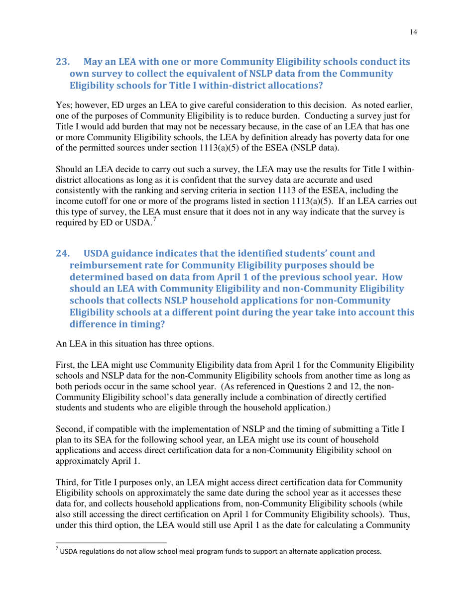 Community Eligibility Provision: Department of Education Title I Guidance, Page 19