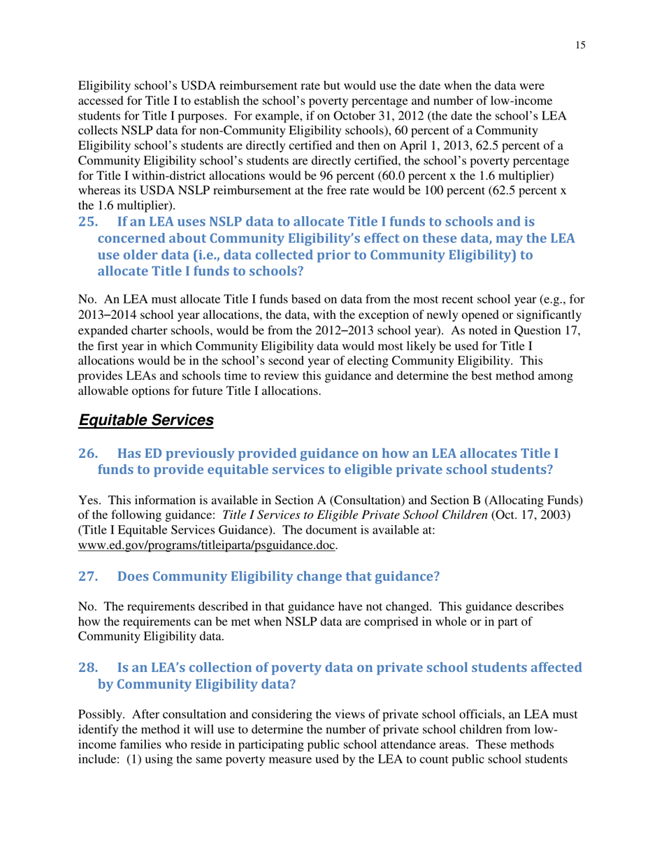 Community Eligibility Provision: Department of Education Title I Guidance, Page 20