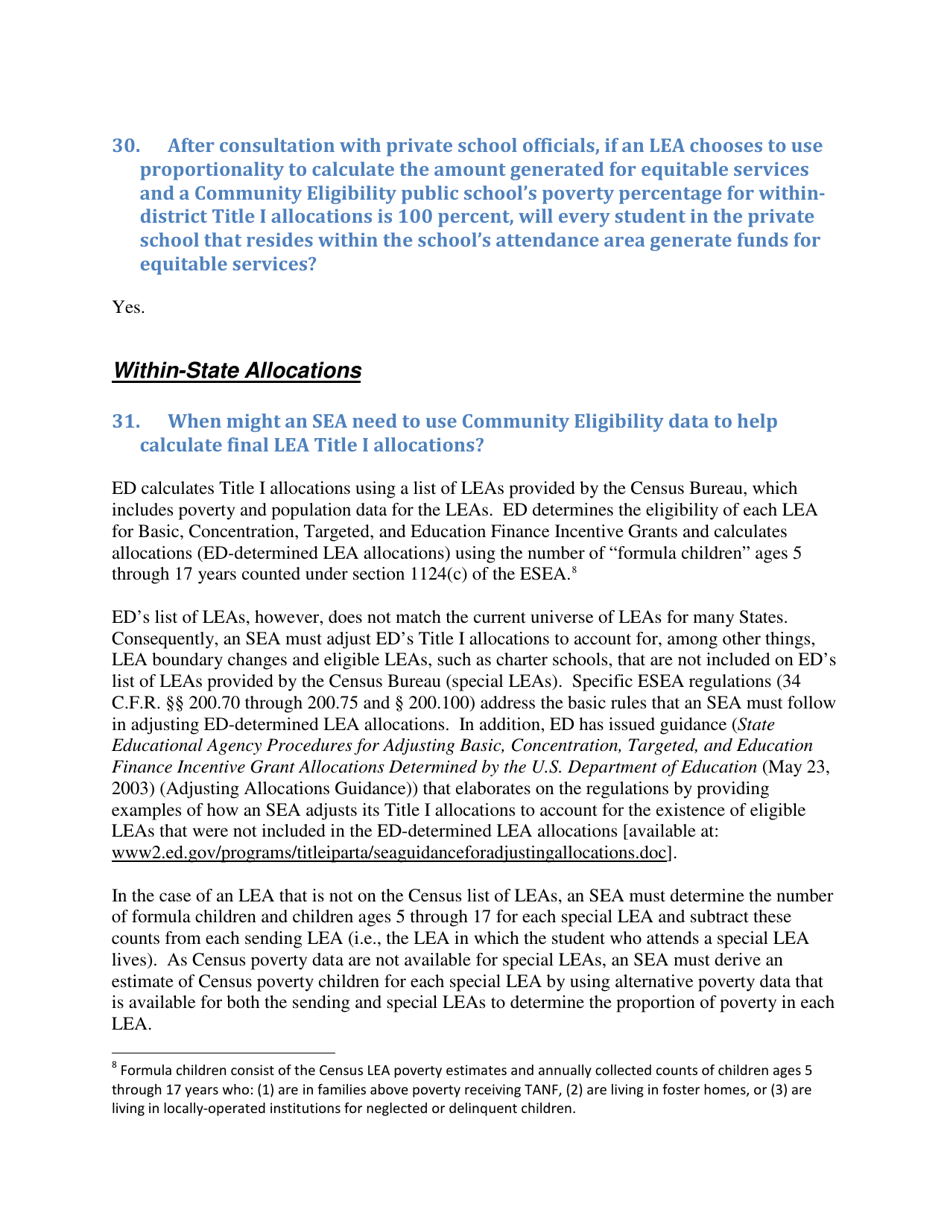 Community Eligibility Provision: Department of Education Title I Guidance, Page 28