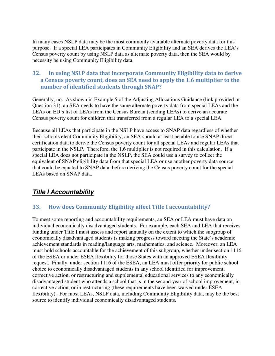 Community Eligibility Provision: Department of Education Title I Guidance, Page 29