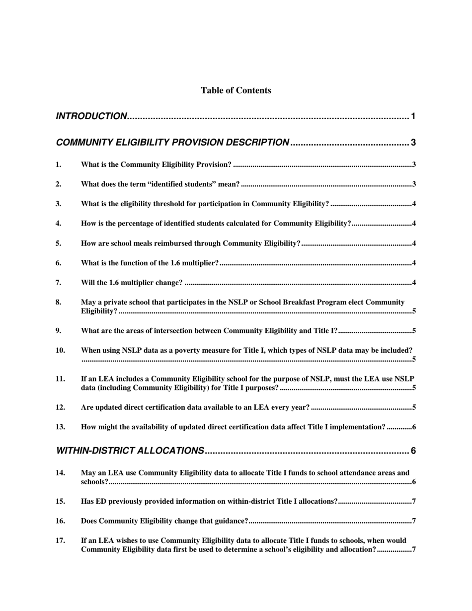 Community Eligibility Provision: Department of Education Title I Guidance, Page 3