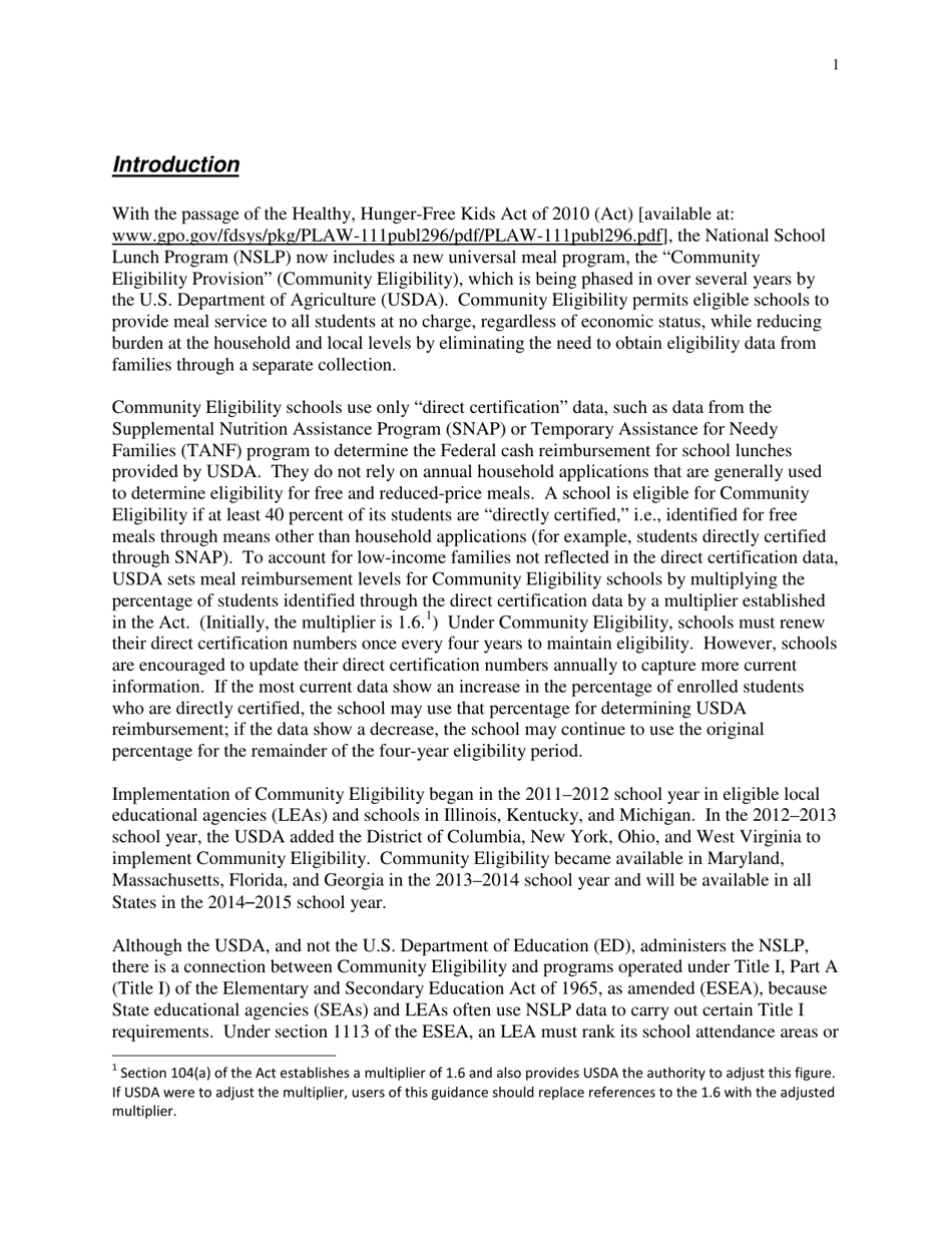 Community Eligibility Provision: Department of Education Title I Guidance, Page 6
