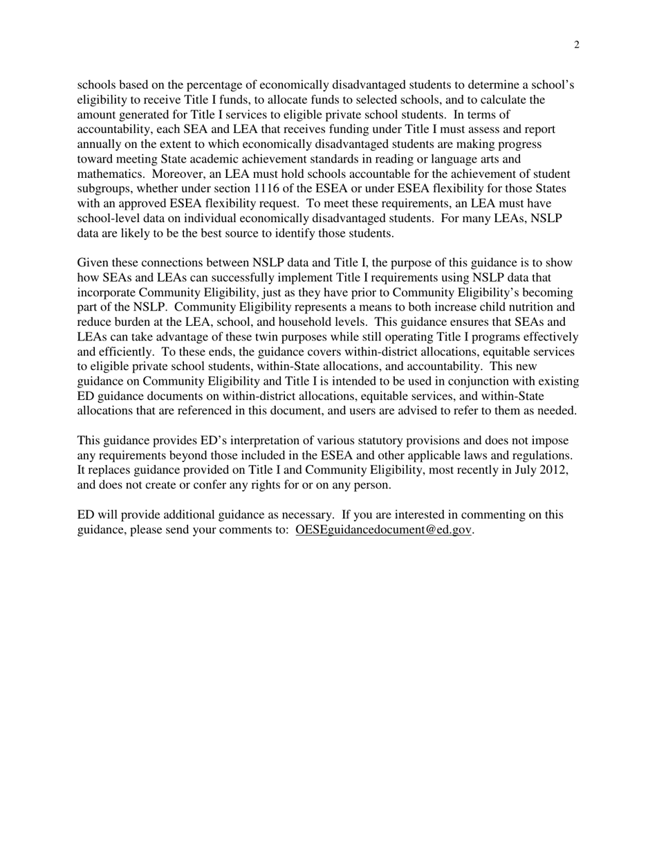 Community Eligibility Provision: Department of Education Title I Guidance, Page 7