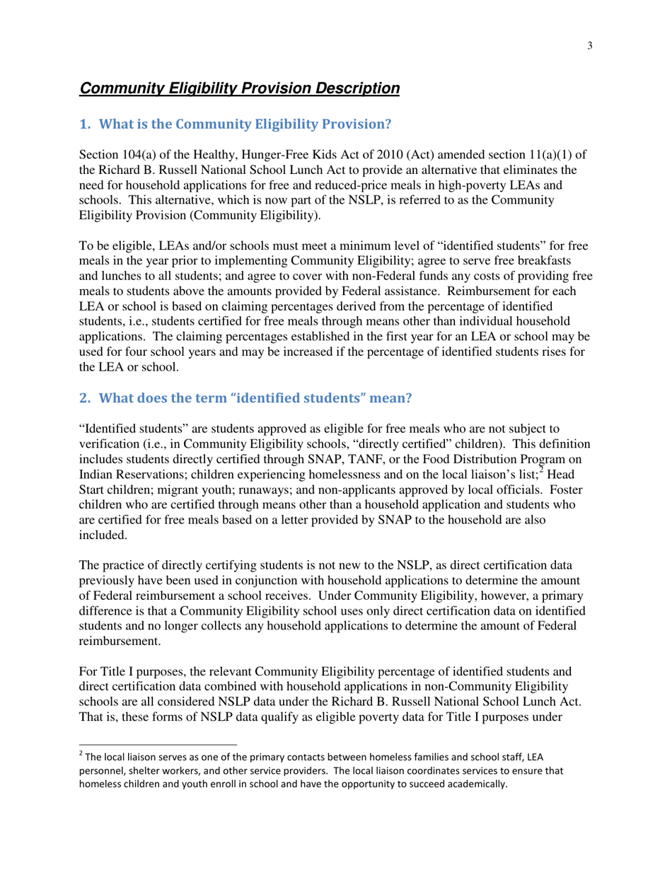 Community Eligibility Provision: Department of Education Title I Guidance, Page 8