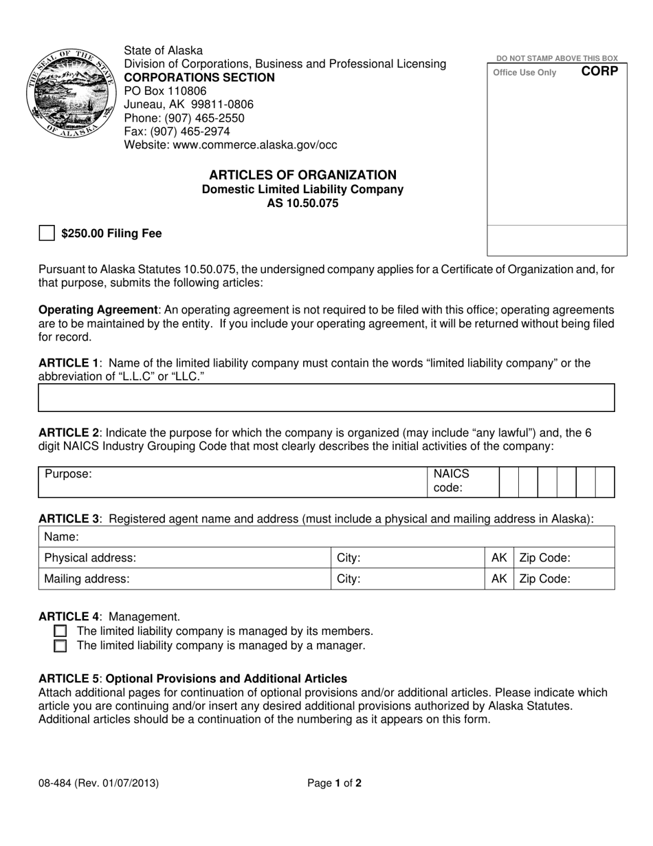 Form 08-484 Articles of Organization - Domestic Limited Liability Company - Alaska, Page 3