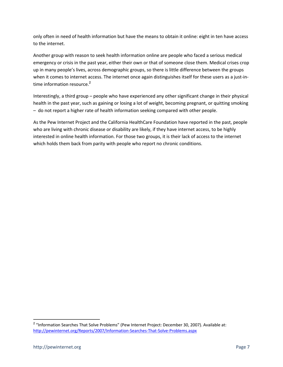 Health Topics: 80% of Internet Users Look for Health Information Online - Susannah Fox, Pew Research Center, Page 7