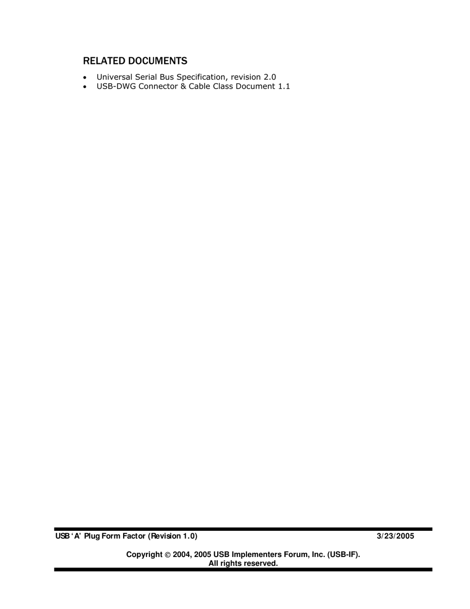 Usb a Plug Form Factor: a Form Factor Guideline for Embedded Usb Device Applications, Page 3