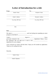 Document preview: Letter of Introduction for a Job Template