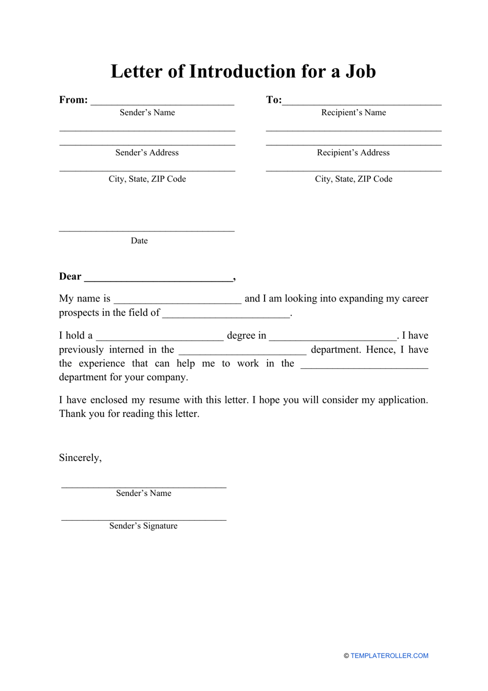 Letter of Introduction for a Job Template - Preview Image