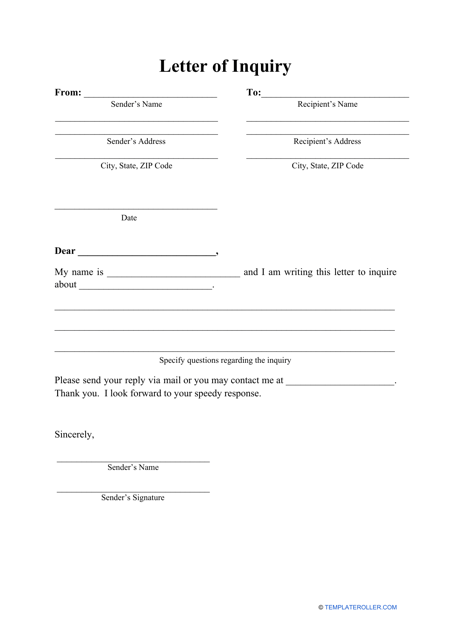 letter of inquiry template download printable pdf templateroller