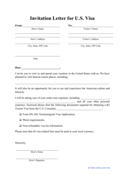 Document preview: Invitation Letter for U.S. Visa Template