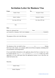 Document preview: Invitation Letter for Business Visa Template