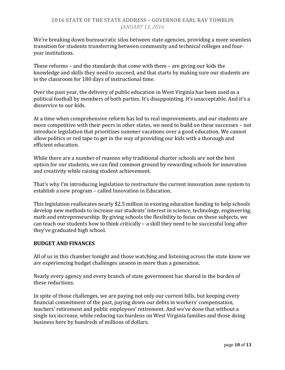 State of the State Address - Governor Earl Ray Tomblin - West Virginia, Page 10