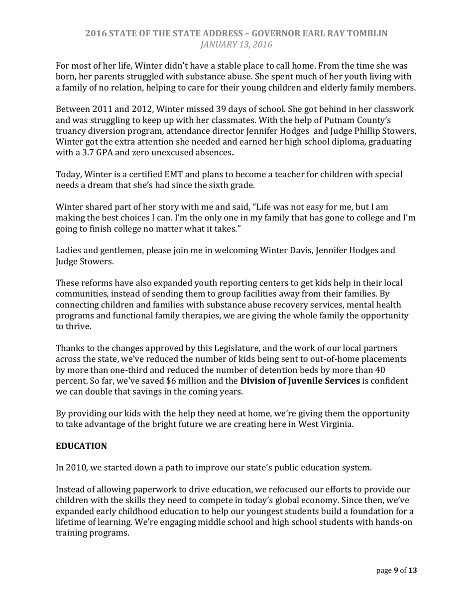 State of the State Address - Governor Earl Ray Tomblin - West Virginia, Page 9