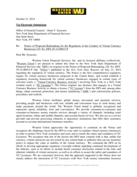Notice of Proposed Rulemaking for the Regulation of the Conduct of Virtual Currency Businesses I.d. No. Dfs-29-14-00015-p - Western Union