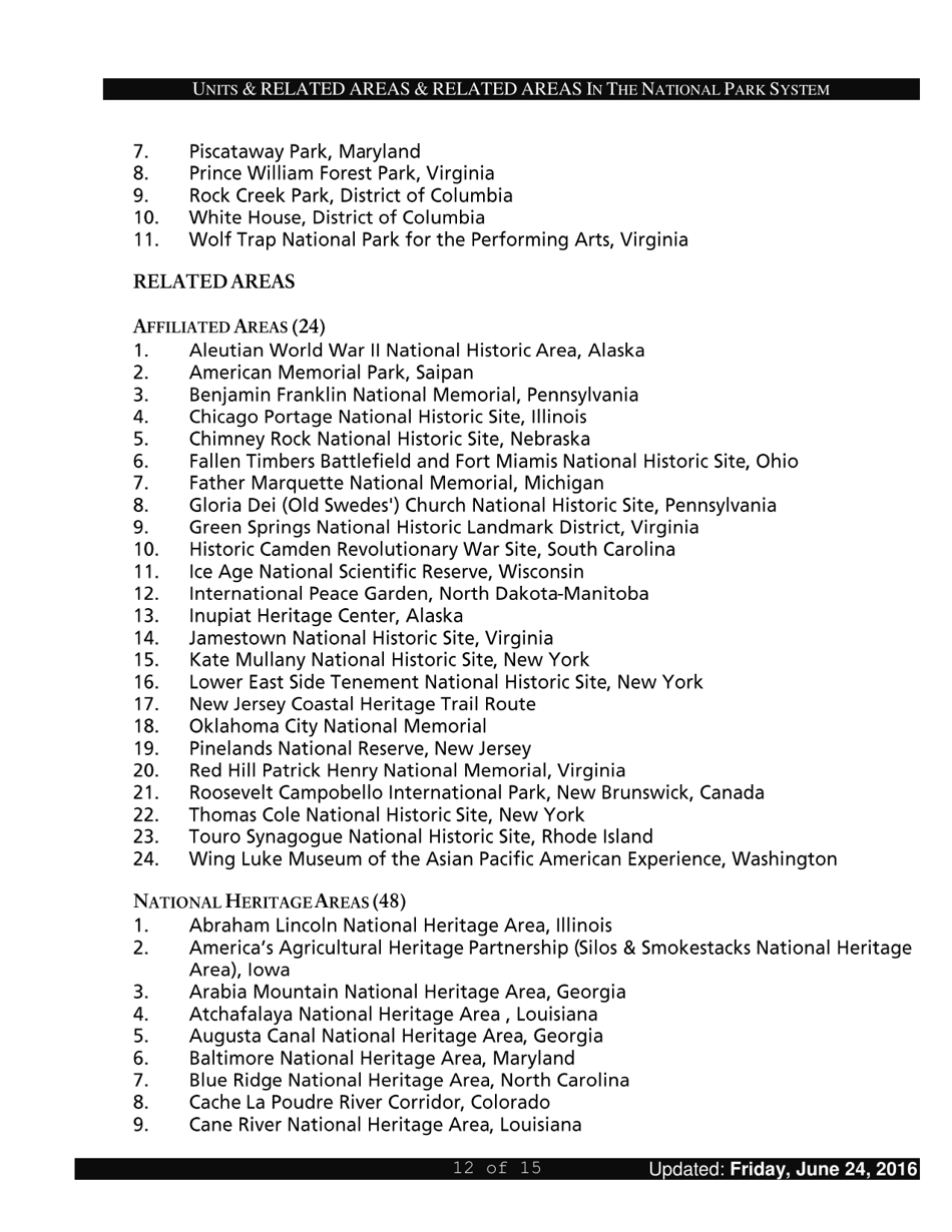 Units and Related Areas in the National Park System, Page 12