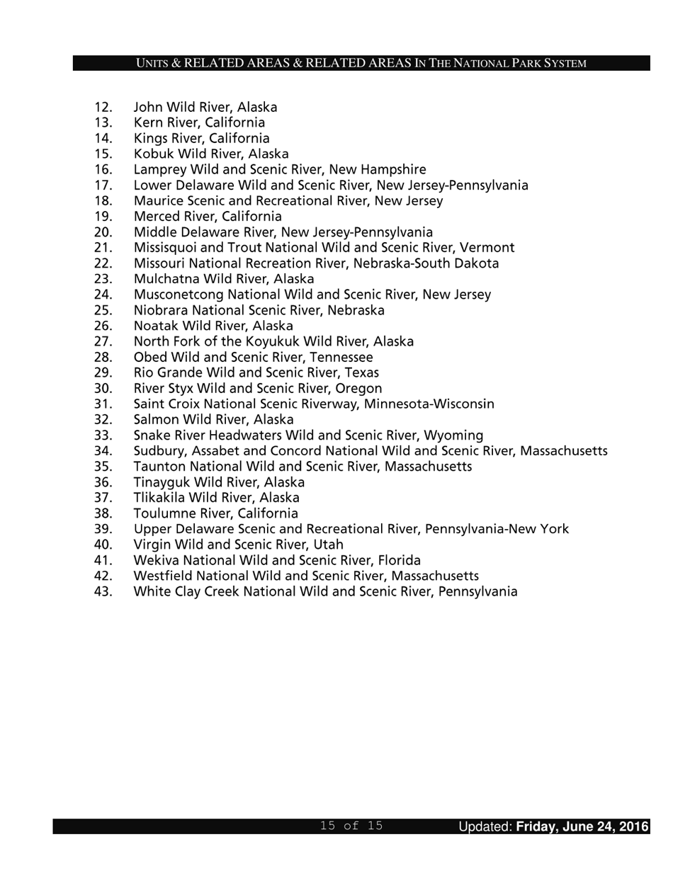 Units and Related Areas in the National Park System, Page 15