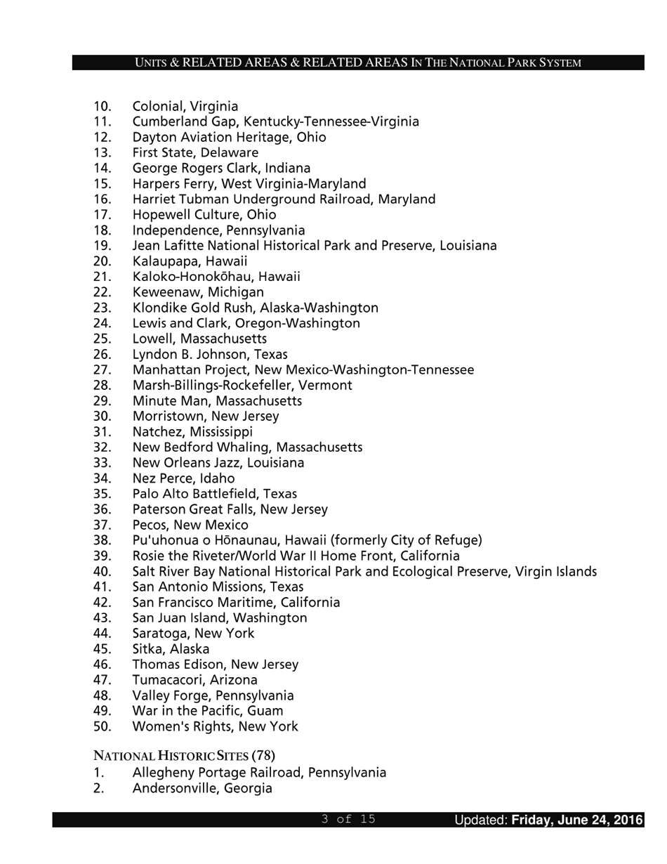 Units and Related Areas in the National Park System, Page 3