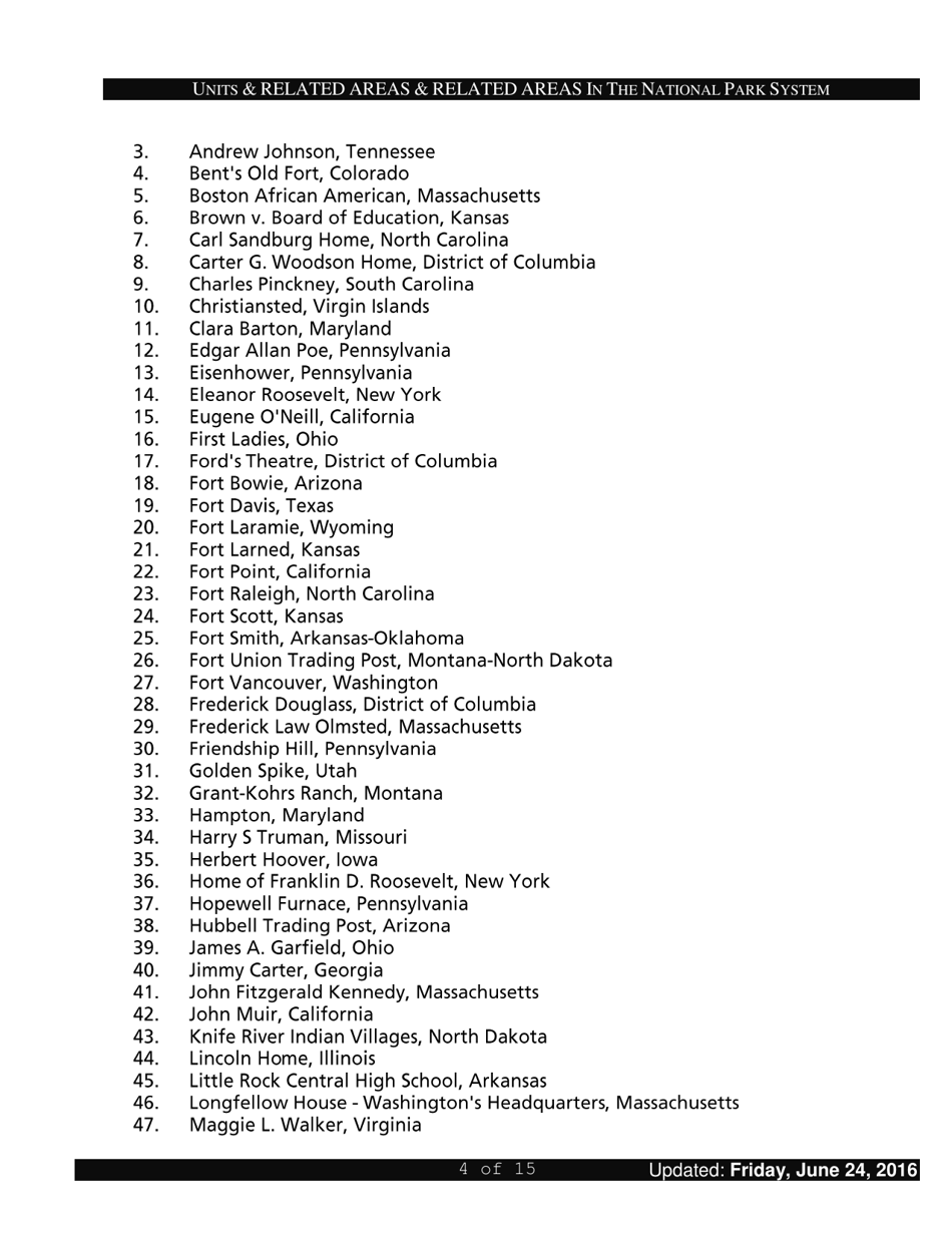Units and Related Areas in the National Park System, Page 4