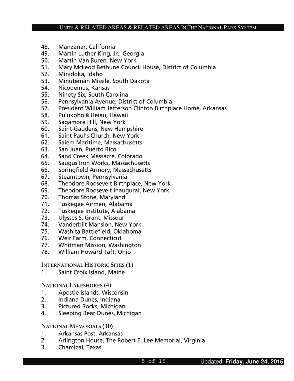 Units and Related Areas in the National Park System, Page 5