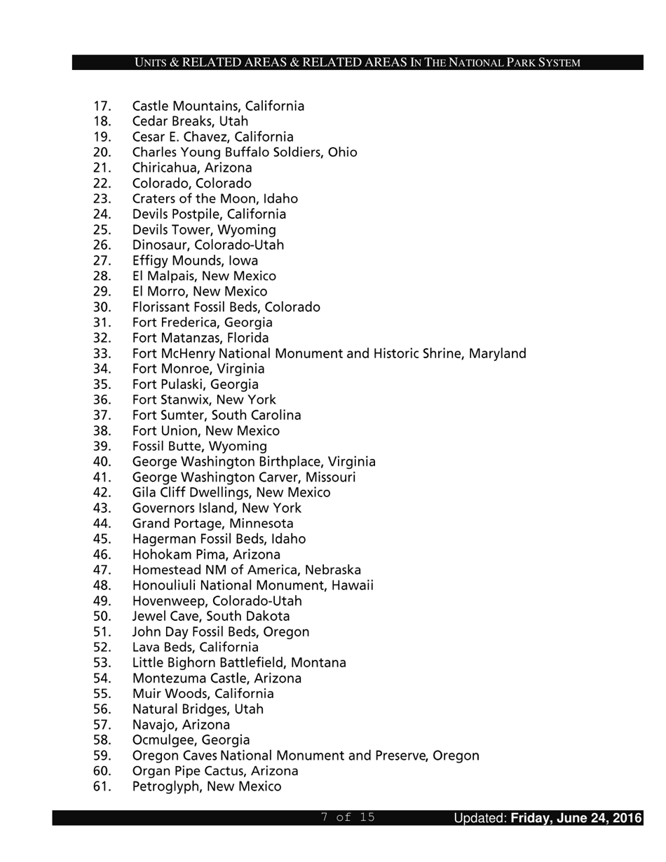 Units and Related Areas in the National Park System, Page 7