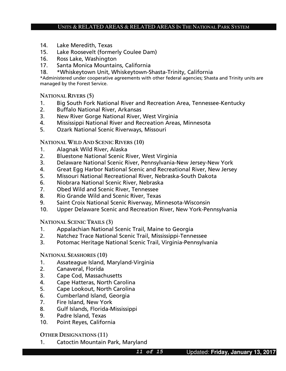 Units and Related Areas in the National Park System, Page 11