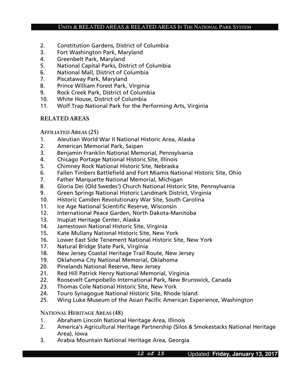 Units and Related Areas in the National Park System, Page 12