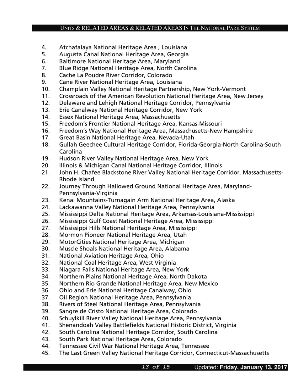 Units and Related Areas in the National Park System, Page 13