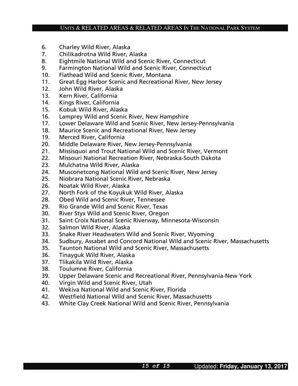 Units and Related Areas in the National Park System, Page 15