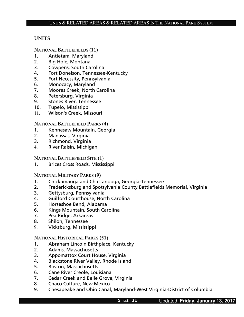 Units and Related Areas in the National Park System, Page 2
