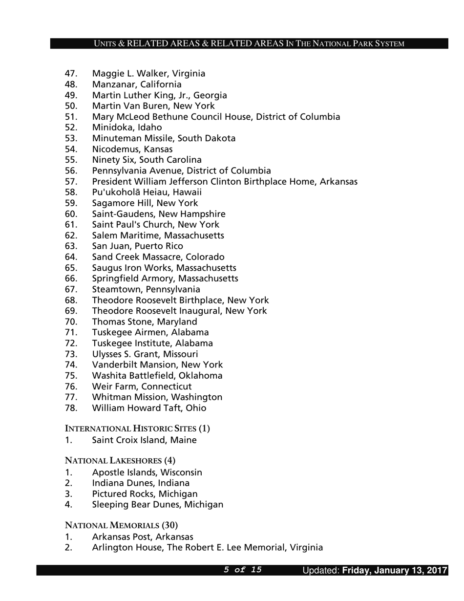 Units and Related Areas in the National Park System, Page 5
