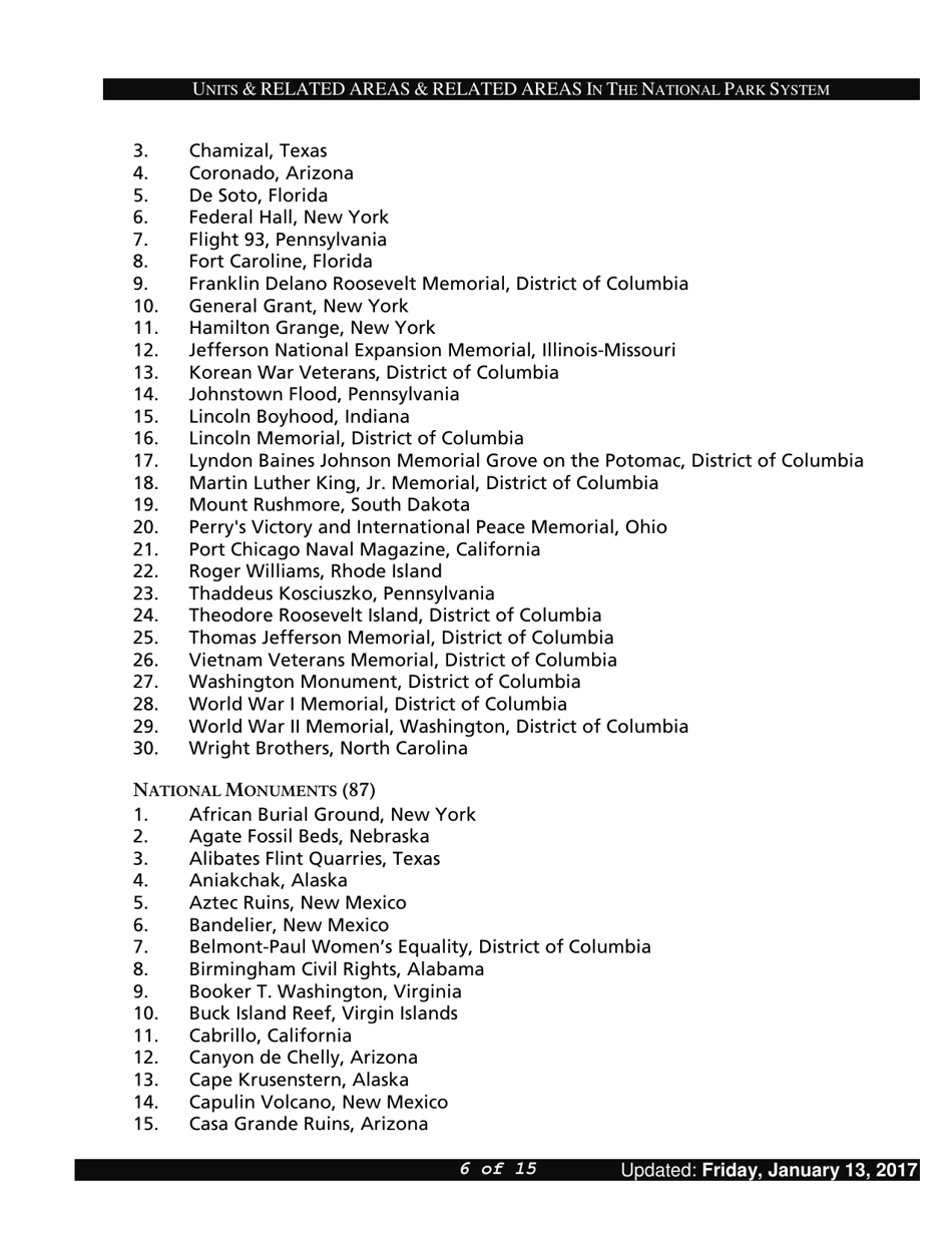 Units and Related Areas in the National Park System, Page 6