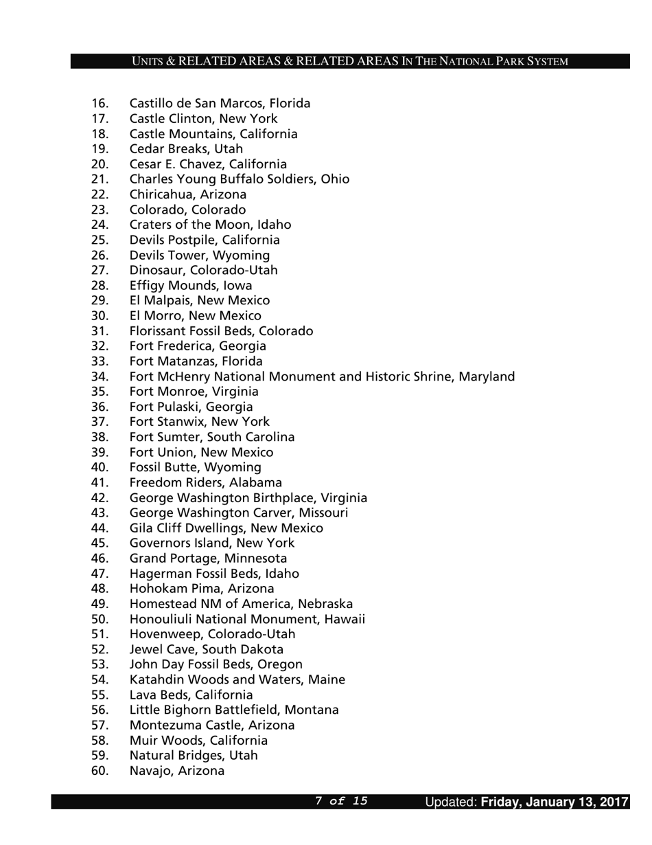 Units and Related Areas in the National Park System, Page 7