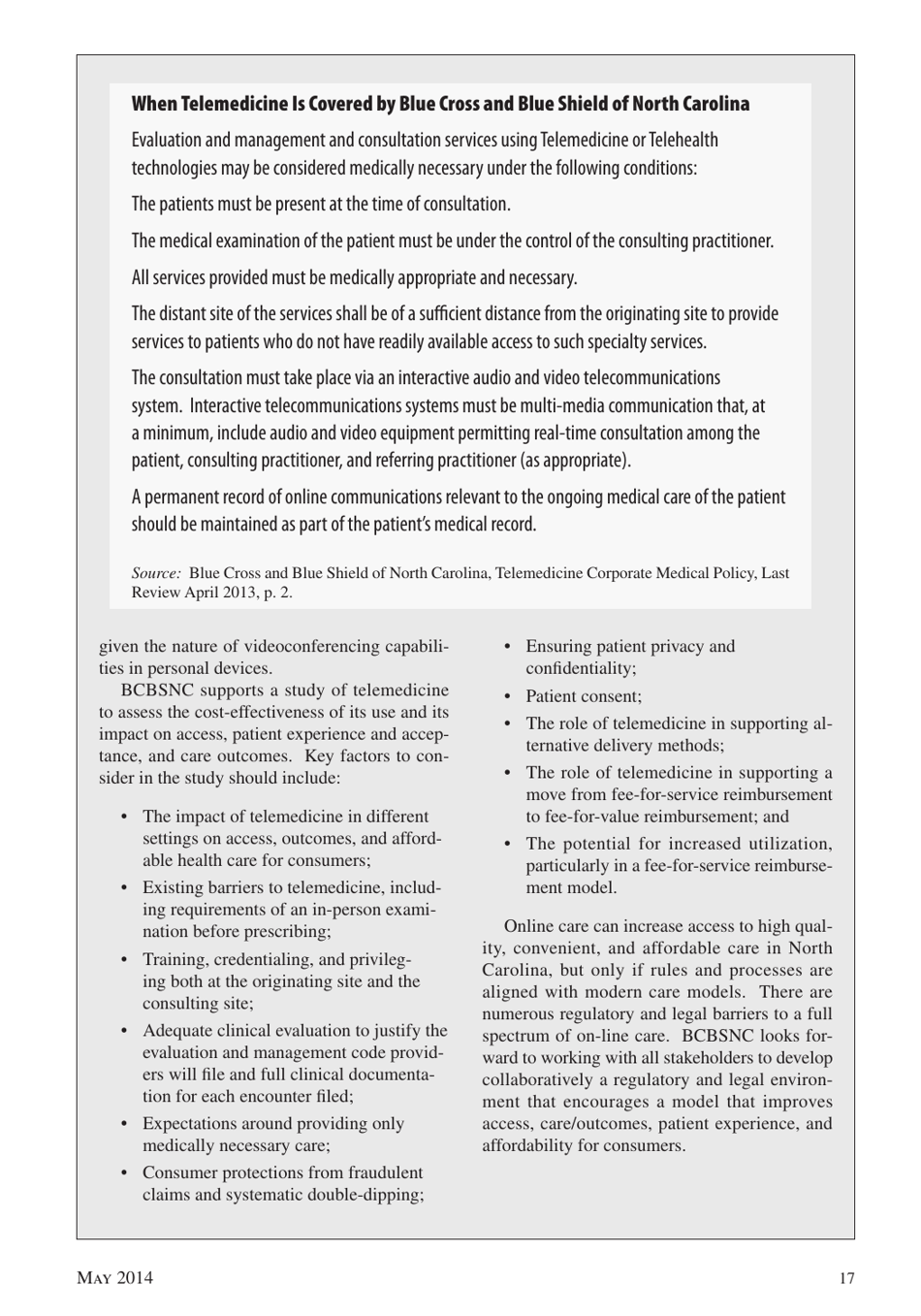 Telepsychiatry in North Carolina: Mental Health Care Comes to You, Page 17