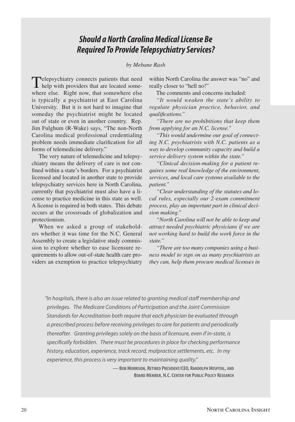 Telepsychiatry in North Carolina: Mental Health Care Comes to You, Page 20