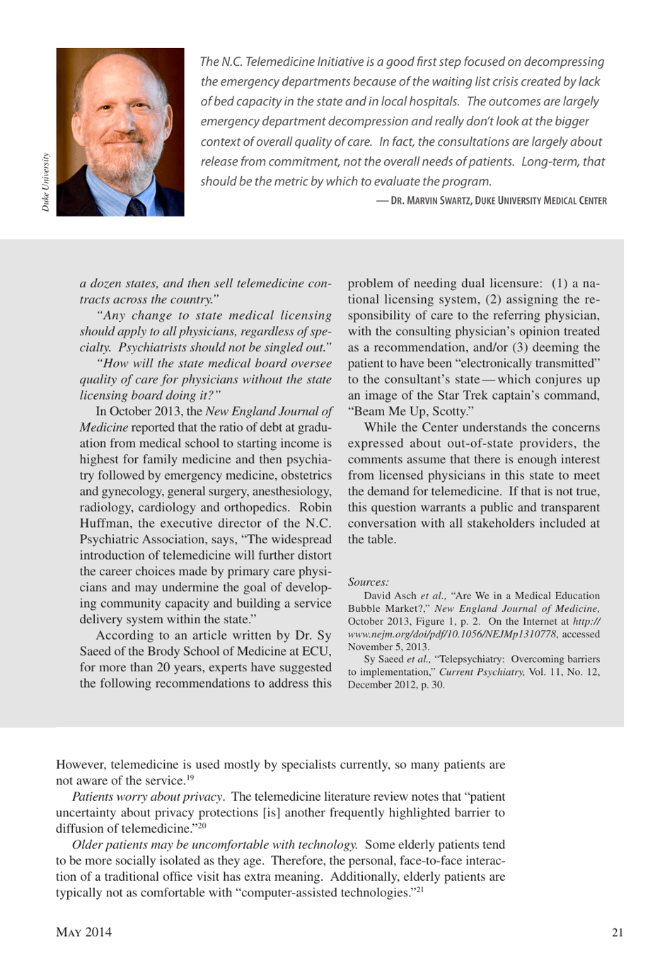 Telepsychiatry in North Carolina: Mental Health Care Comes to You, Page 21
