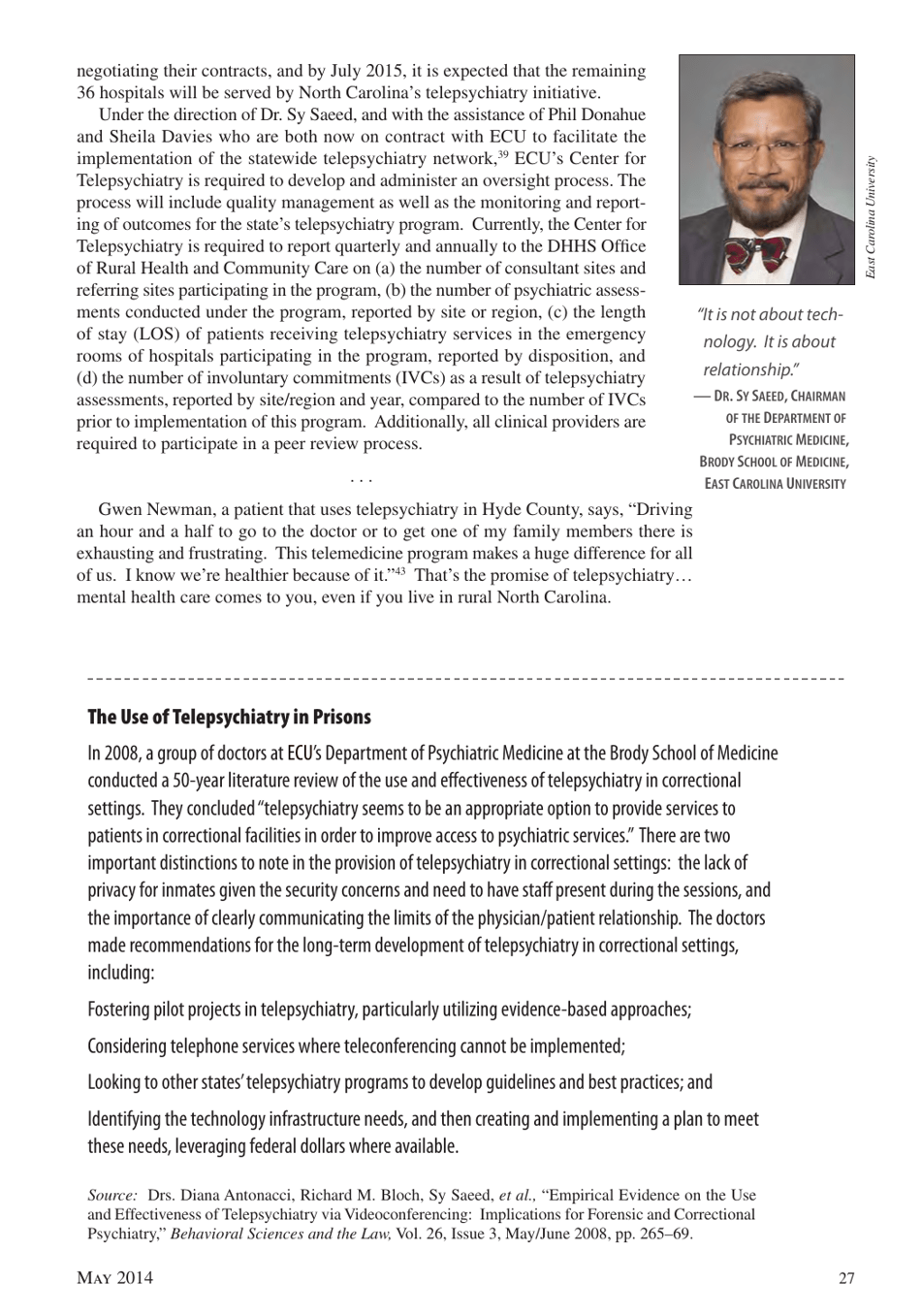 Telepsychiatry in North Carolina: Mental Health Care Comes to You, Page 27