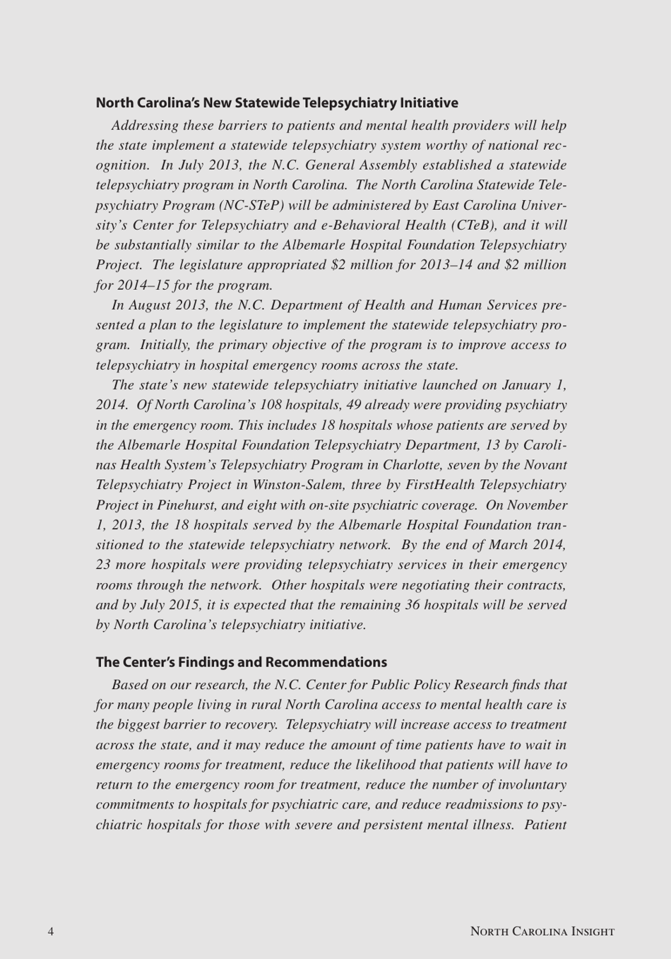 Telepsychiatry in North Carolina: Mental Health Care Comes to You, Page 4