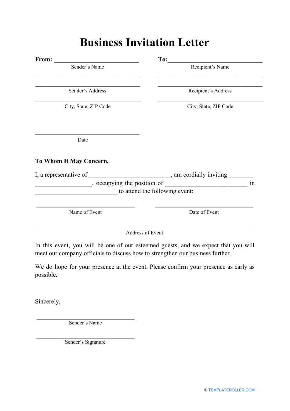 Business Invitation Letter Template, Page 1