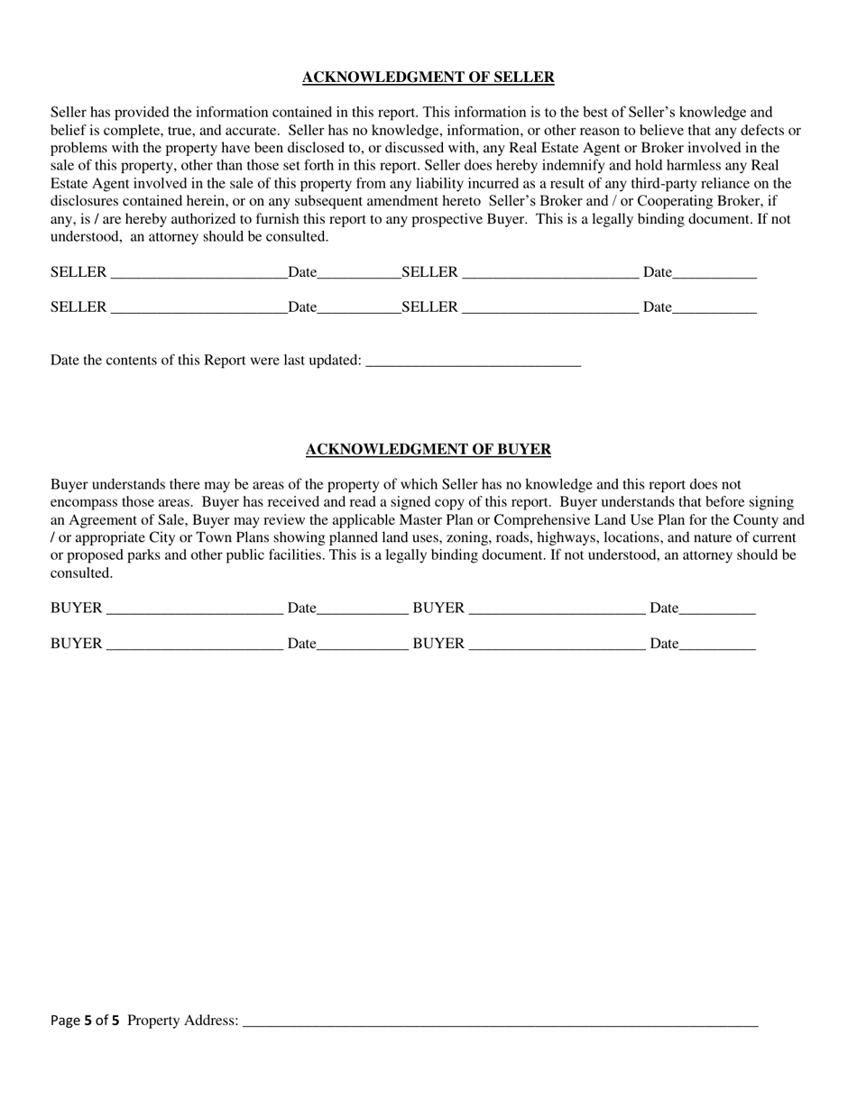 Sellers Disclosure of Real Property Condition Report - New Construction Only - Delaware, Page 5