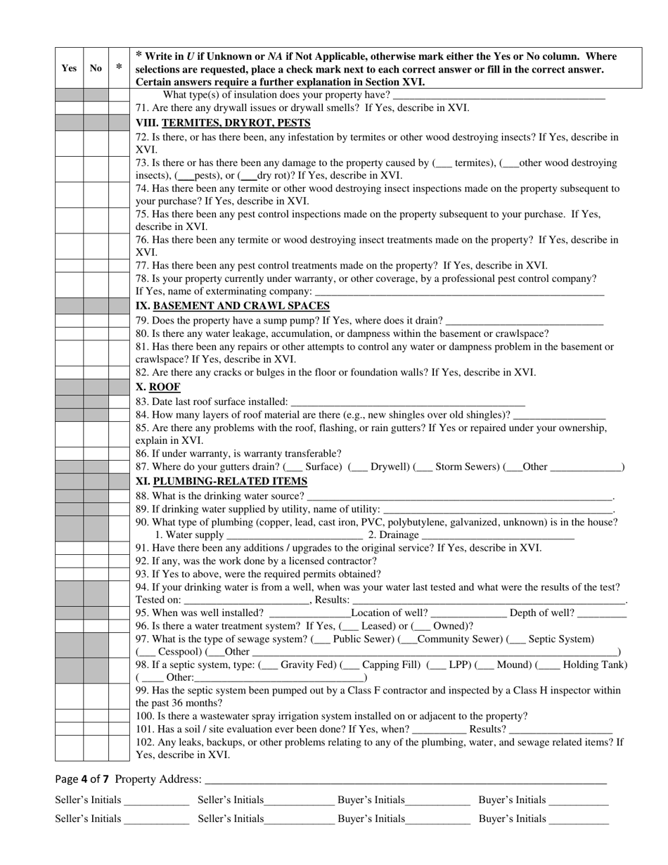 Sellers Disclosure of Real Property Condition Report - Delaware, Page 4