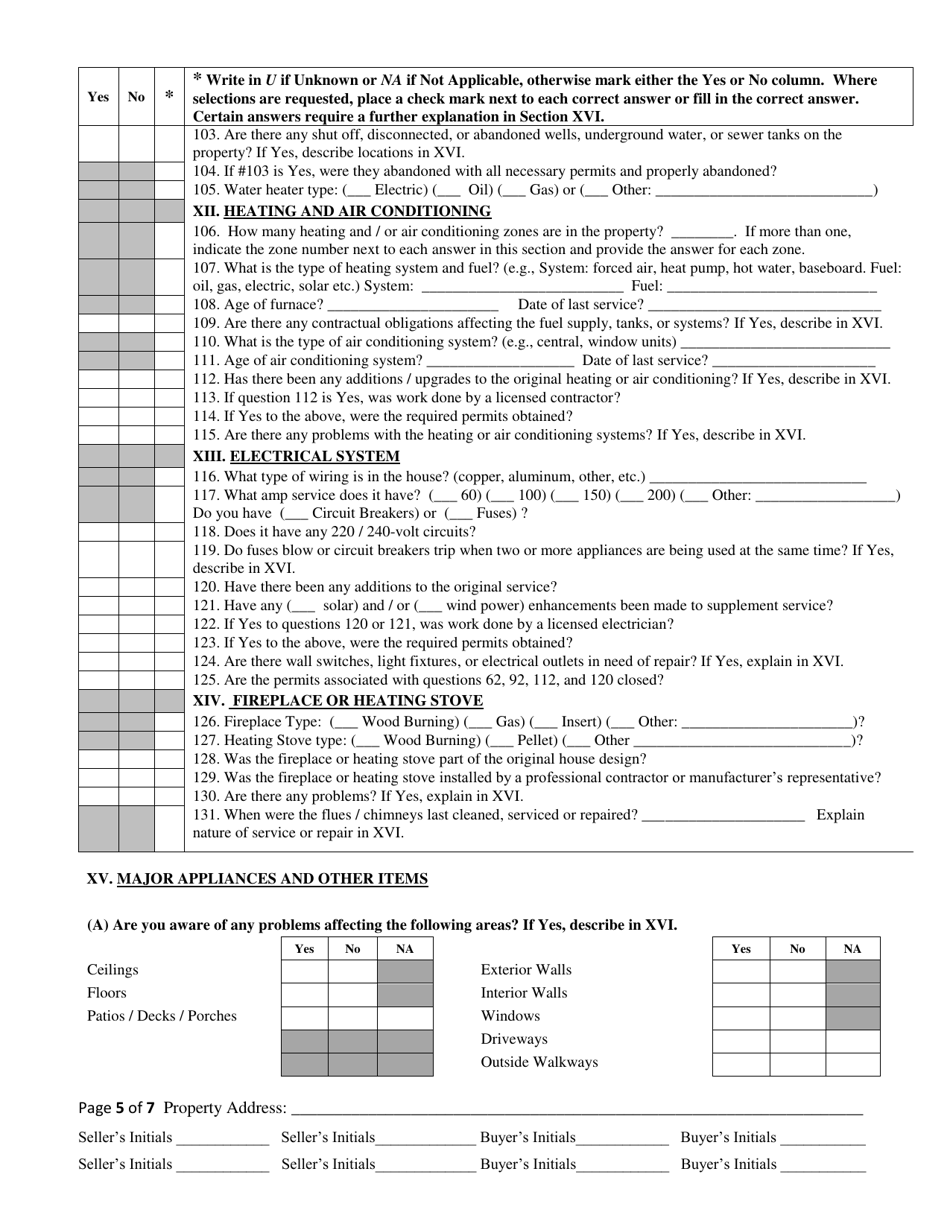 Sellers Disclosure of Real Property Condition Report - Delaware, Page 5